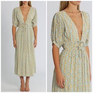 NWT Faithfull The Brand Patrinico Tie Front V-Neck Sabinosa Floral Midi Dress 12